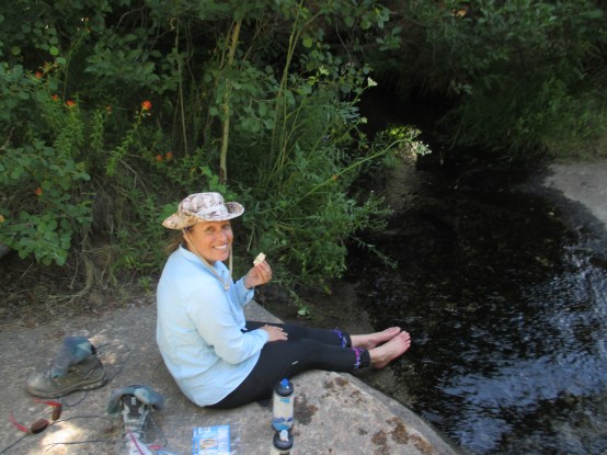 Eating lunch and soaking my feet.