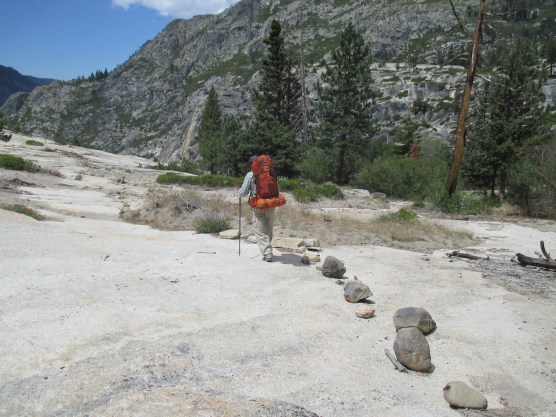 Gannon following a cairn path.