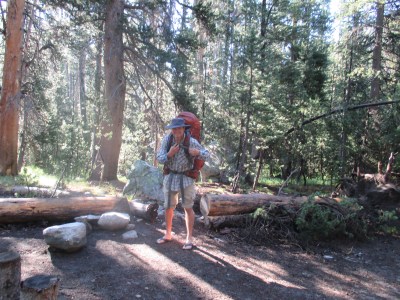 Gannon is ready to cross the creek to get back on the trail.