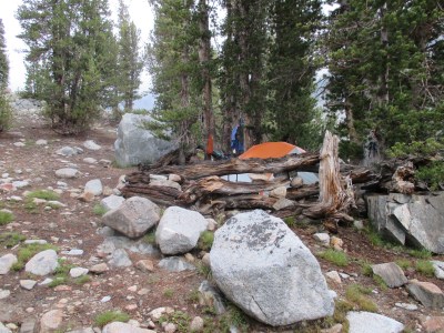 Looking at our campsite coming up from the lake.