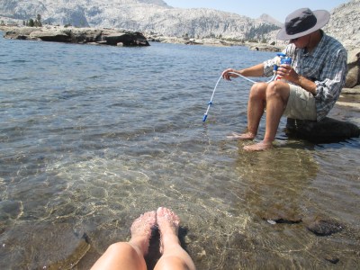 Soaking the feet and filtering water.